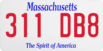 MA license plate 311DB8