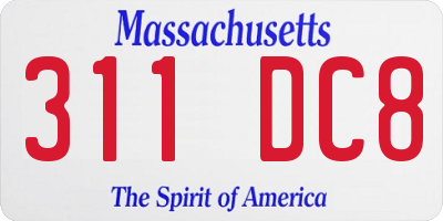 MA license plate 311DC8