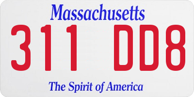 MA license plate 311DD8