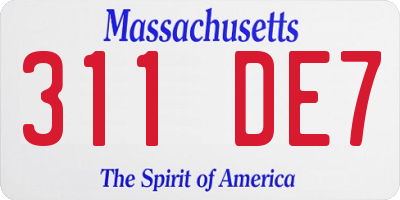 MA license plate 311DE7