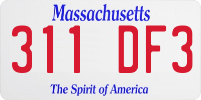 MA license plate 311DF3