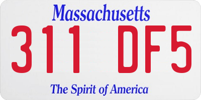 MA license plate 311DF5