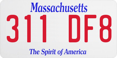 MA license plate 311DF8