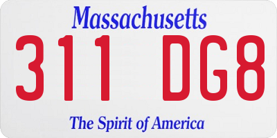 MA license plate 311DG8