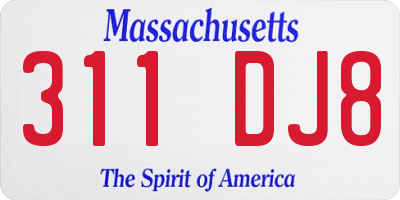 MA license plate 311DJ8