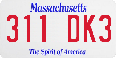 MA license plate 311DK3