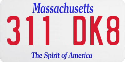 MA license plate 311DK8