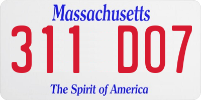 MA license plate 311DO7