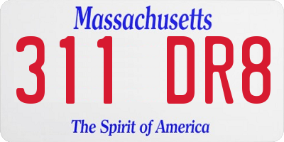 MA license plate 311DR8