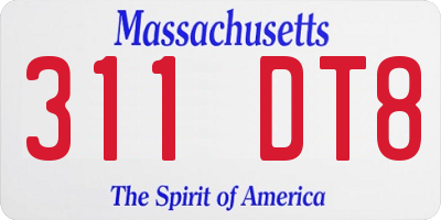 MA license plate 311DT8
