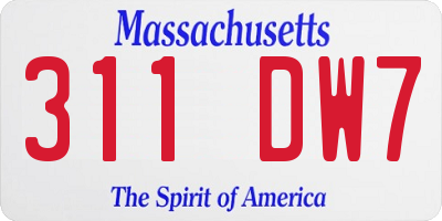 MA license plate 311DW7