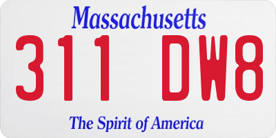 MA license plate 311DW8