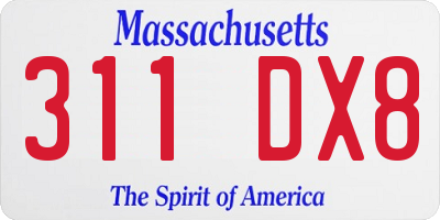 MA license plate 311DX8