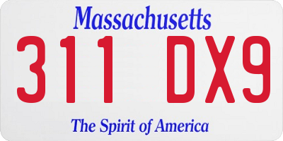 MA license plate 311DX9