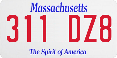 MA license plate 311DZ8