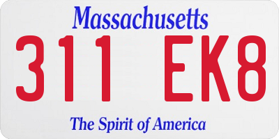 MA license plate 311EK8