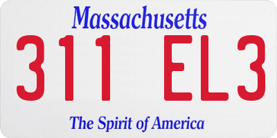 MA license plate 311EL3