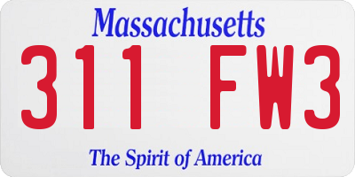 MA license plate 311FW3
