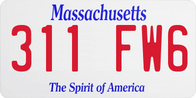 MA license plate 311FW6