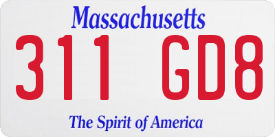 MA license plate 311GD8