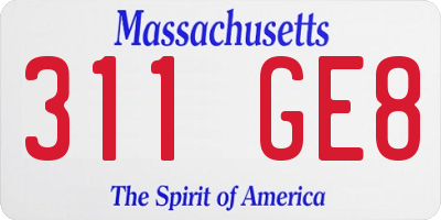 MA license plate 311GE8