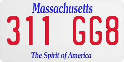 MA license plate 311GG8