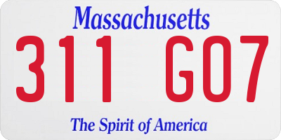 MA license plate 311GO7