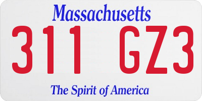 MA license plate 311GZ3