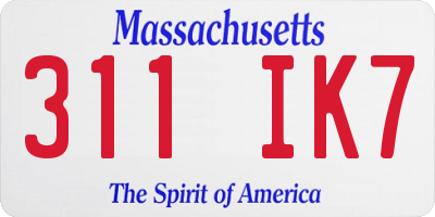 MA license plate 311IK7