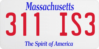 MA license plate 311IS3