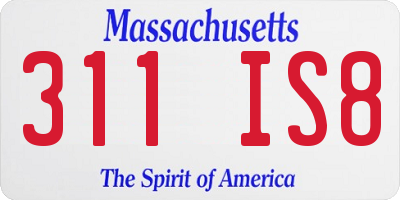 MA license plate 311IS8