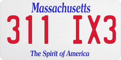 MA license plate 311IX3