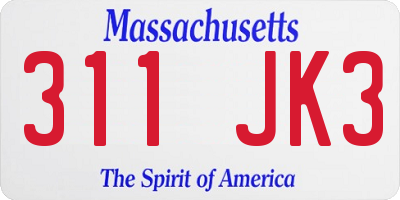 MA license plate 311JK3