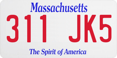 MA license plate 311JK5