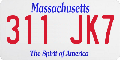 MA license plate 311JK7