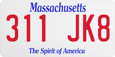 MA license plate 311JK8