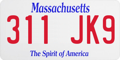 MA license plate 311JK9