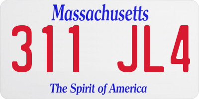 MA license plate 311JL4