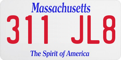MA license plate 311JL8