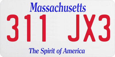 MA license plate 311JX3