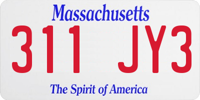 MA license plate 311JY3