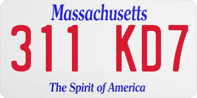 MA license plate 311KD7