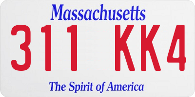 MA license plate 311KK4
