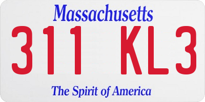 MA license plate 311KL3