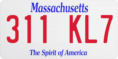 MA license plate 311KL7