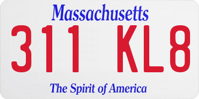 MA license plate 311KL8
