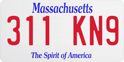 MA license plate 311KN9