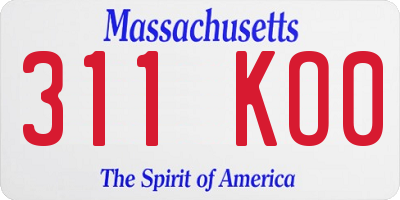 MA license plate 311KO0