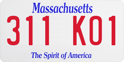 MA license plate 311KO1