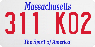 MA license plate 311KO2